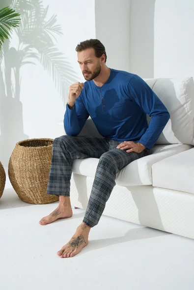 Kocabey 9245 Erkek Midi Yaka Pijama Takım - Resim 2