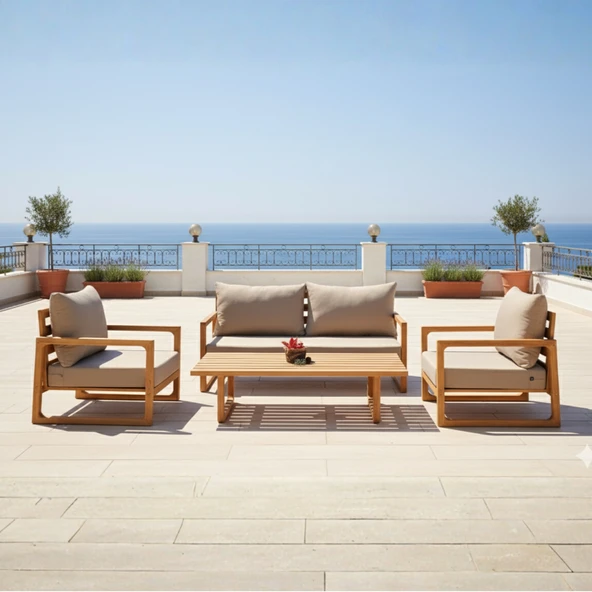 Bahçeme Sarıyer (LEO) Bahçe Koltuk Üçlü - Kestane İç Ve Dış Mekan Koltuğu (Minderli) - Resim 2