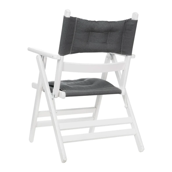 Bahçeme Marmaris Katlanır Sandalye - Masif Gürgen Beyaz Ahşap & Antrasit Minder - Resim 9