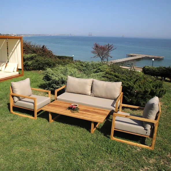 Bahçeme Üsküdar (Malaga) Ahşap Sehpa 155X78 - Kestane Grubu Bahçe Balkon Sehpası - Resim 2