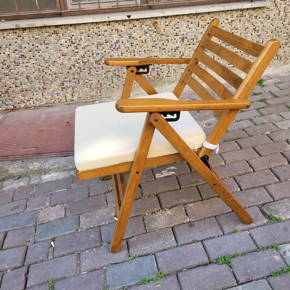 Bahçeme Antalya Katlanır Ahşap Sandalye - Masif Gürgen & Minder Oturum & 4 Kademe - Resim 6