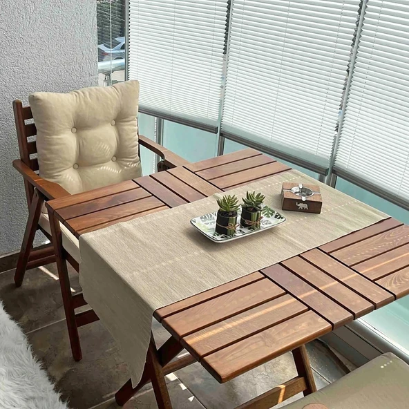 Bahçeme Antalya Katlanır Ahşap Bahçe Balkon Takımı: 60x60 Masa + 2 Minderli Sandalye - Resim 4