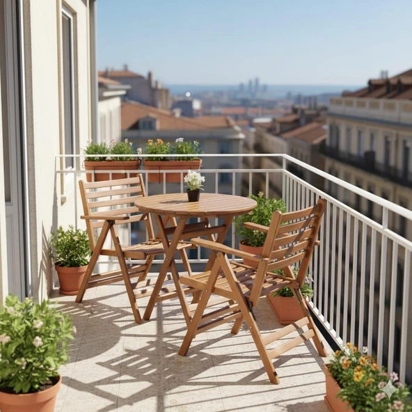 Bahçeci London Katlanır Ahşap Bahçe Balkon Takımı: 70Lik Masa + 2 Sandalye ürün görseli 1