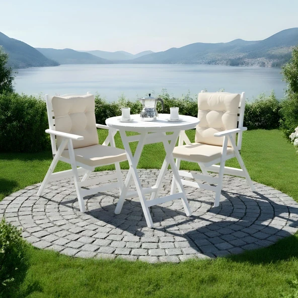 Bahçeme Ürgüp Katlanır Ahşap Bahçe Balkon Takımı Beyaz: 90lık Masa + 4 Minderli Sandalye - Resim 5