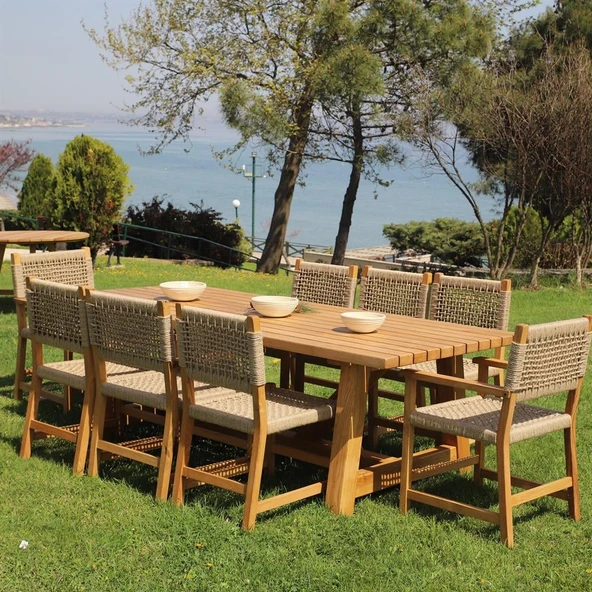 Bahçeme Taksim (Maya) 100x180 Kütük Masa - Kestane Grubu Ahşap Bahçe Masası - Resim 2