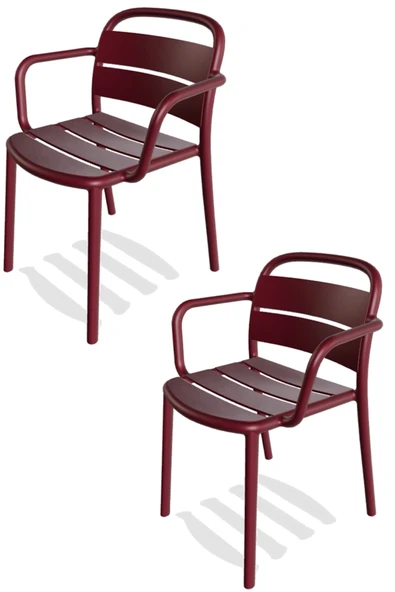 Papatya Balat Koltuk 2li Paket Lal Kırmızı - Plastik Bahçe Balkon Mutfak Sandalyesi ürün görseli 1