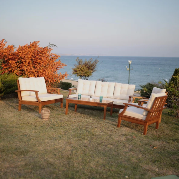 Bahçeci İstanbul Bahçe Oturma Grubu 3-2-1-1 -Ahşap Koltuk ve Sehpa Seti - Resim 4
