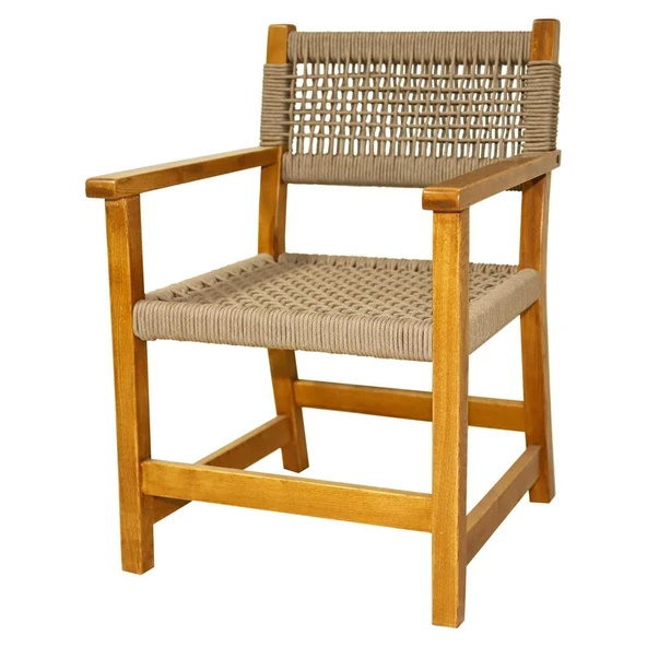 Bahçeme Üsküdar (Maya) Kolçaklı Ahşap Sandalye -Masif Kestane & Antrasit Örgü - Resim 4