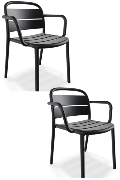 Papatya Balat Koltuk 2li Paket Antrasit - Plastik Bahçe Balkon Mutfak Sandalyesi ürün görseli 1