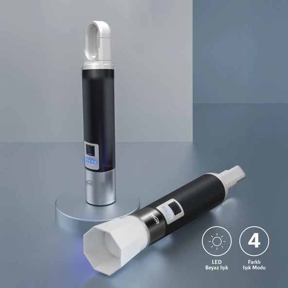 House Pratik HP75 Güçlü El Feneri 380 Lümen 200m Aydınlatma Type-C Şarjlı 4 Modlu Siyah - Resim 6