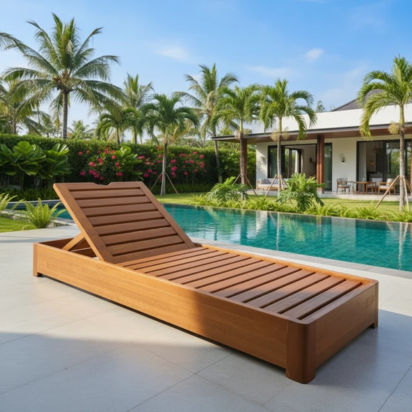 Bahçeme Malta Ahşap Şezlong - Masif Kayın - Plaj Havuz Bahçe Şezlongu ürün görseli 1