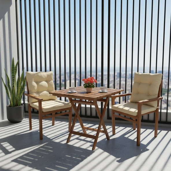 Bahçeme Manavgat Ahşap Bahçe Balkon Seti: 60X80 Masa + 2 Minderli Sandalye ürün görseli 1