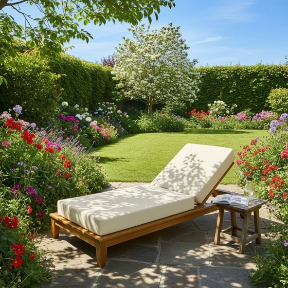 Bahçeme Efes Geniş Ahşap Şezlong - 15 cm Minderli & Kademeli Yaslanma - Resim 2