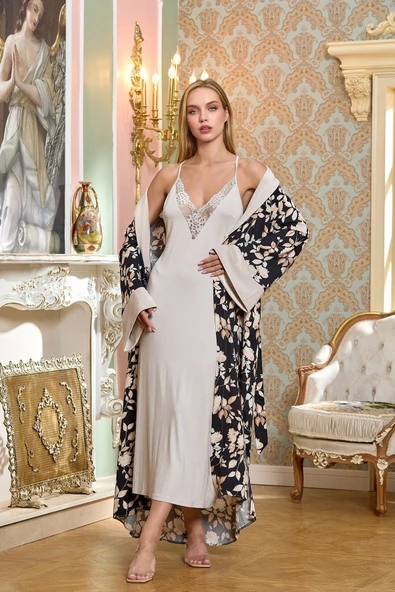 Aqua 25196 Desenli Şal Yaka Uzun Sabahlık ürün görseli 1