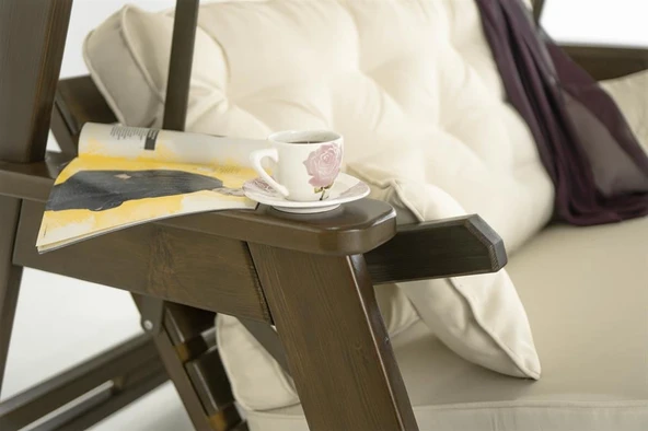 Mobeva Sunova İkili Ladin Ahşap Salıncak Dış Mekan Bahçe, Teras Salıncağı -Krem - Resim 3