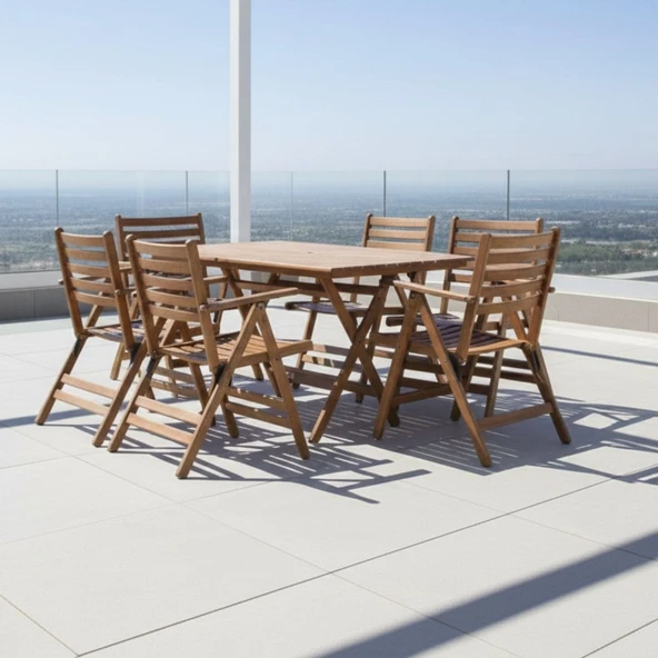 Bahçeme Antalya Katlanır Ahşap Bahçe Balkon Seti: 80x140 Masa + 6 Sandalye (2+2+1+1) ürün görseli 1