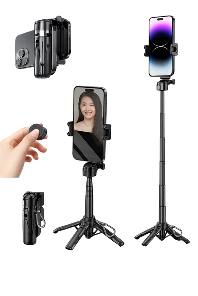 3'ü 1 arada Taşınabilir Mini Tripod & Selfie Çubuğu Titreşim Önleyici Tripod Bluetooth Kumanda 43cm ürün görseli 1