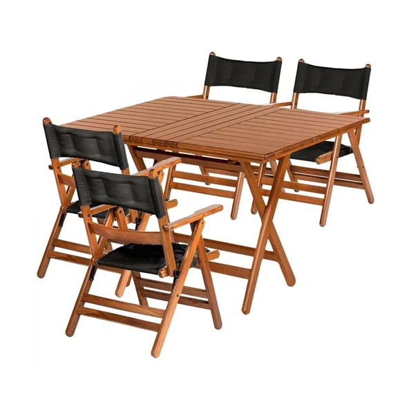 Bahçeme Marmaris Minderli Ahşap Bahçe Balkon Set: 80X160 Masa + 4 Sandalye Katlanır Takım - Resim 5