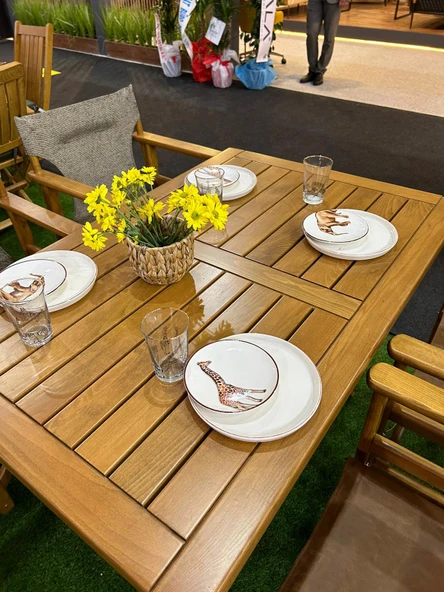 Bahçeme Heybeli LXS Katlanır Ahşap Bahçe Takımı: 90X160 Sabit Masa + 4 Minderli Sandalye - Resim 7