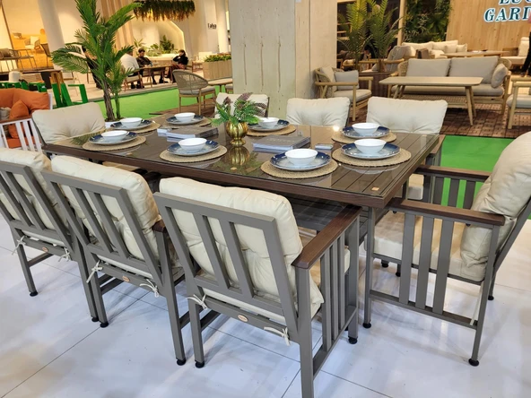 Bahçeme Çamlıca Alüminyum Yemek Takımı - 8 Kişilik Bahçe Teras Mutfak Kanepe Takımı - Resim 8