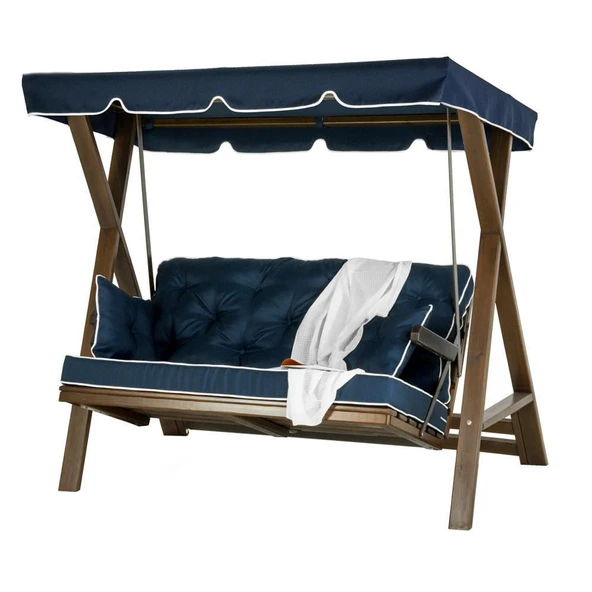 Mobeva Meda XL Ladin Ahşap Salıncak Dış Mekan Bahçe, Teras Salıncağı -Lacivert - Resim 2