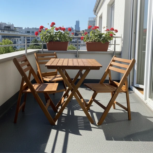 Bahçeme Albatros Ada Ahşap Bahçe Balkon Seti: 60x60 Masa + 2 Sandalye Katlanır Takım - Resim 2