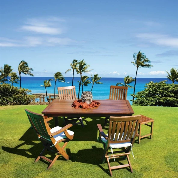 Bahçeme Muğla LX Ahşap Bahçe Balkon Seti: 90x160 Sabit Masa + 4 Katlanır Sandalye - Resim 3