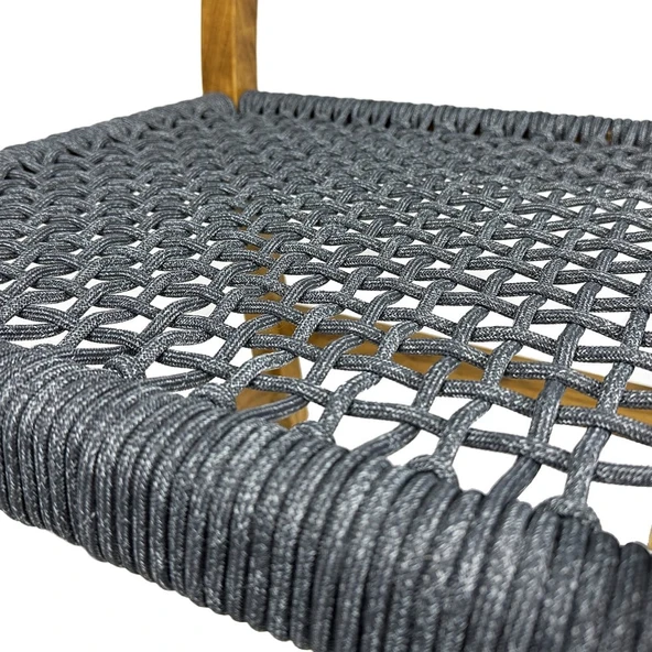 Bahçeme Üsküdar (Maya) Kolçaklı Ahşap Sandalye -Masif Kestane & Antrasit Örgü - Resim 3