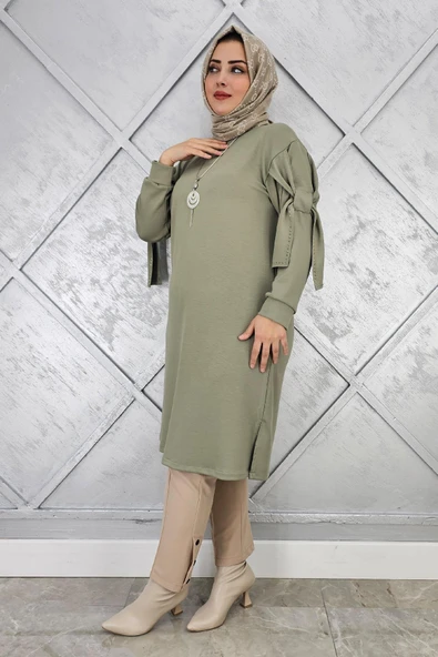 KADIN TAŞ VE KOLYE DETAYLI TESETTÜR TUNİK - Resim 2