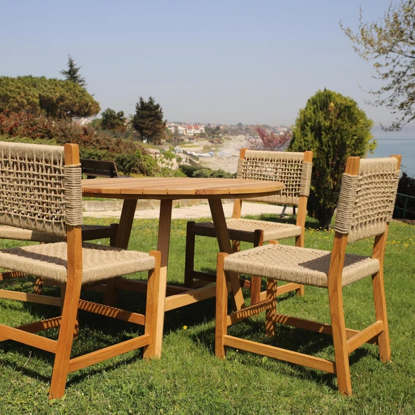 Bahçeme Taksim M2 Kestane Bahçe Takımı: 4 Sandalye + Kapadokya 120 cm Yuvarlak Masa - Resim 4