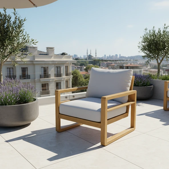 Bahçeme Nişantaşı (Mykanos) Bahçe Koltuk Tekli - Kestane İç Ve Dış Mekan Koltuğu (Minderli) - Resim 2