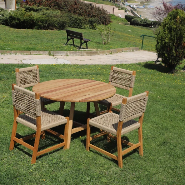 Bahçeme Taksim M2 Kestane Bahçe Takımı: 4 Sandalye + Kapadokya 120 cm Yuvarlak Masa ürün görseli