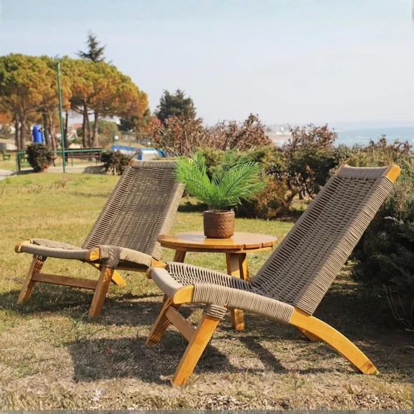 Bahçeme Beylerbeyi Bahçe & Plaj & Havuz Başı Şezlong Sandalye Takımı: 65lik Sehpa + 2 Sandalye - Resim 2