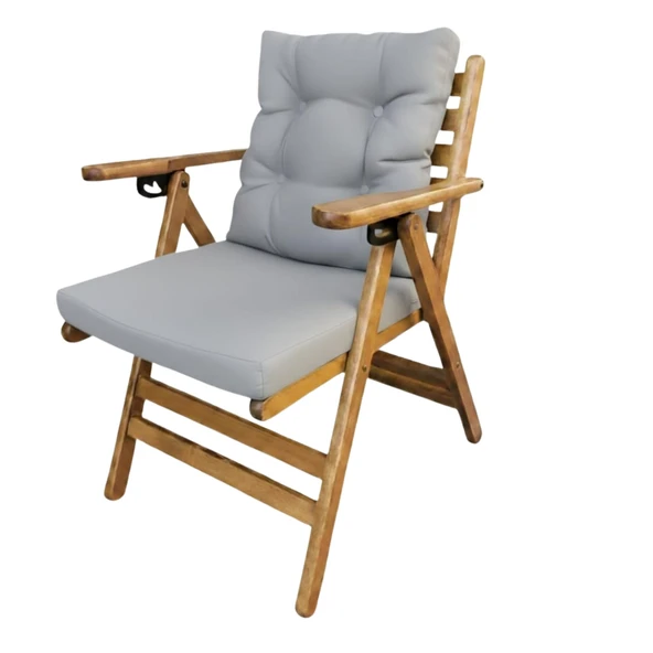 Bahçeme Antalya Katlanır Ahşap Sandalye - Masif Gürgen & Düğmeli Minder & 4 Kademe - Resim 3