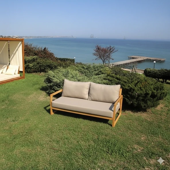 Bahçeme Sarıyer (LEO) Bahçe Koltuk Üçlü - Kestane İç Ve Dış Mekan Koltuğu (Minderli) - Resim 5