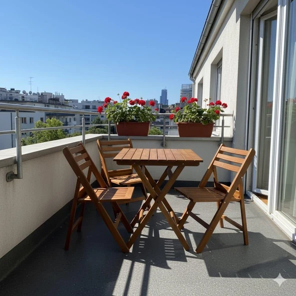 Bahçeci İspanya Katlanır Ahşap Bahçe Balkon Takımı: 80x80 Masa + 2 Sandalye - Resim 2