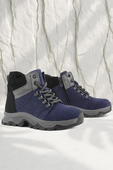 Rakerplus Hakiki Deri Lacivert Fermuarlı Trekking Çocuk Bot ürün görseli