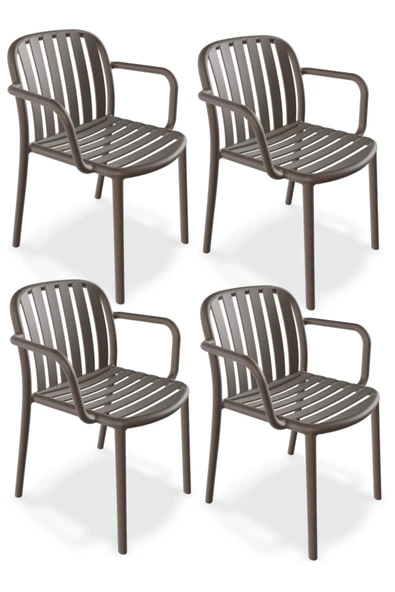 Papatya Balat Koltuk Küllü Kahve 4lü Paket - Plastik Bahçe Balkon Mutfak Sandalyesi ürün görseli 1