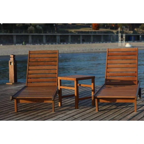 Bahçeme Riva Sehpalı Ahşap Şezlong - Masif Gürgen & Kademeli Sırt Dayama - Resim 3