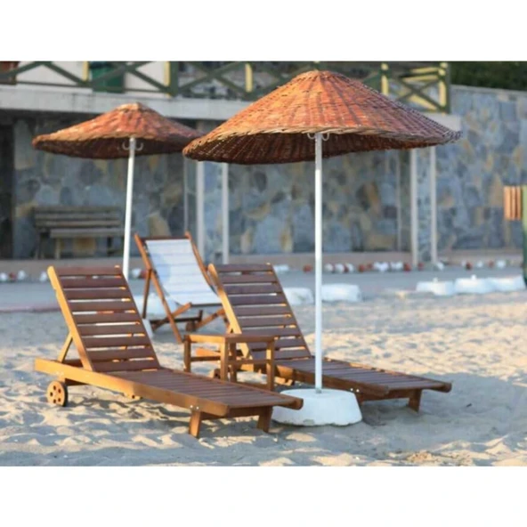 Bahçeci Casablanca Kademeli Ahşap Şezlong - Tekerlek Ayaklı Plaj Havuz Bahçe Şezlongu - Resim 5