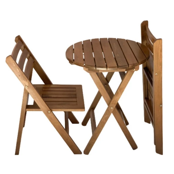 Bahçeme Albatros Katlanır Ahşap Bahçe Balkon Takımı: 60lık Masa + 2 Sandalye - Resim 4