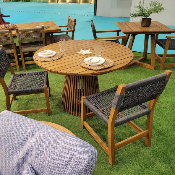 Bahçeme Taksim M1 Kestane Bahçe Takımı: 4 Sandalye + Lara 120 cm Yuvarlak Masa - Resim 6