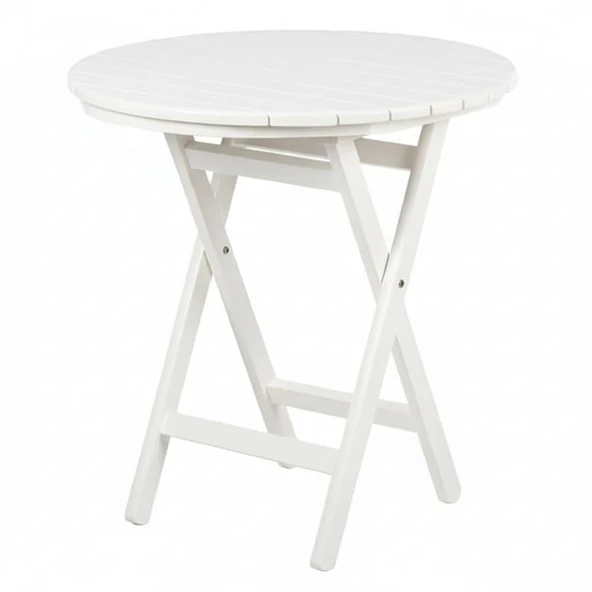 Bahçeme Datça 90lık Katlanır Ahşap Masa - Beyaz Renk Yuvarlak Bahçe Balkon Mutfak Masası ürün görseli 1