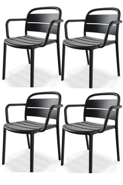 Papatya Balat Koltuk 4lü Paket Antrasit - Plastik Bahçe Balkon Mutfak Sandalyesi ürün görseli 1