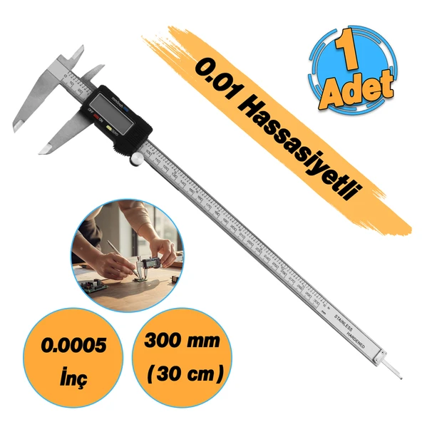 Dijital Kumpas Lcd Ekranlı (0.01-12 mikron Hassasiyet) 0.0005 İnç Metal 300 mm Derinlik Ölçüm Aleti - Resim 2
