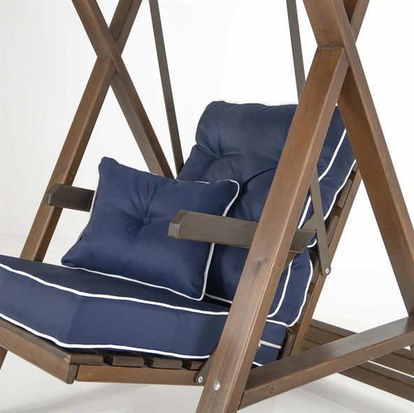 Mobeva Meda Tekli Ladin Ahşap Salıncak Dış Mekan Bahçe, Teras Salıncağı -Lacivert - Resim 6