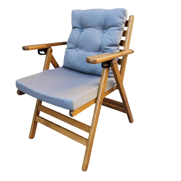 Bahçeme Antalya Katlanır Ahşap Sandalye - Masif Gürgen & Düğmeli Minder & 4 Kademe - Resim 2