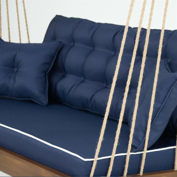 Mobeva Mome İkili Ladin Ahşap Salıncak -Tavana Asmalı Salıncak -Krem - Resim 6