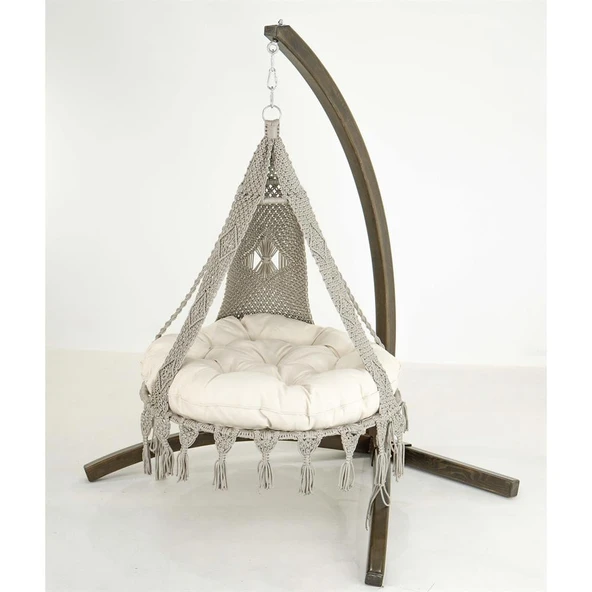 Mobeva Bade Klasik Ladin Ahşap Örgülü Salıncak - Bahçe, Balkon ve Teraslarda -Lacivert - Resim 6