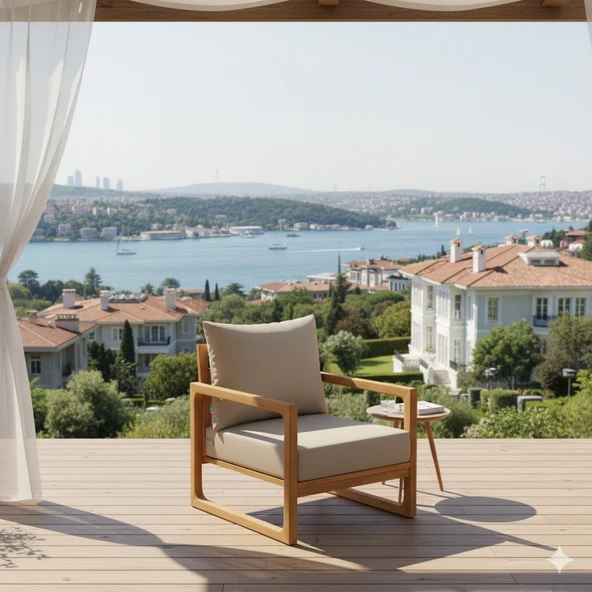 Bahçeme Sarıyer (LEO) Bahçe Koltuk Üçlü - Kestane İç Ve Dış Mekan Koltuğu (Minderli) - Resim 6